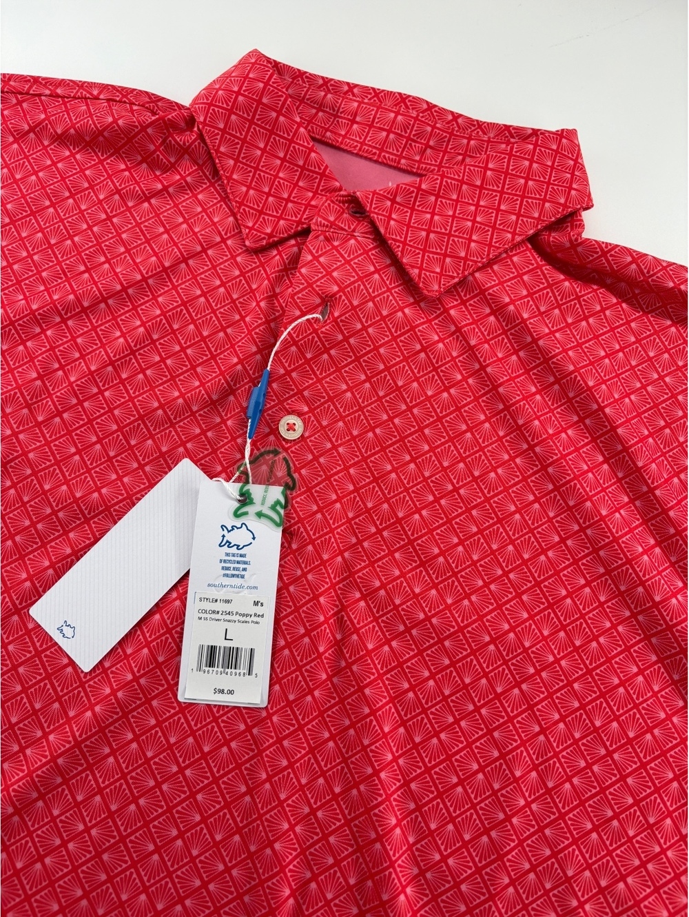 Southern Tide Driver Snazzy Scales Polo Men's L Poppy Red NWT $98